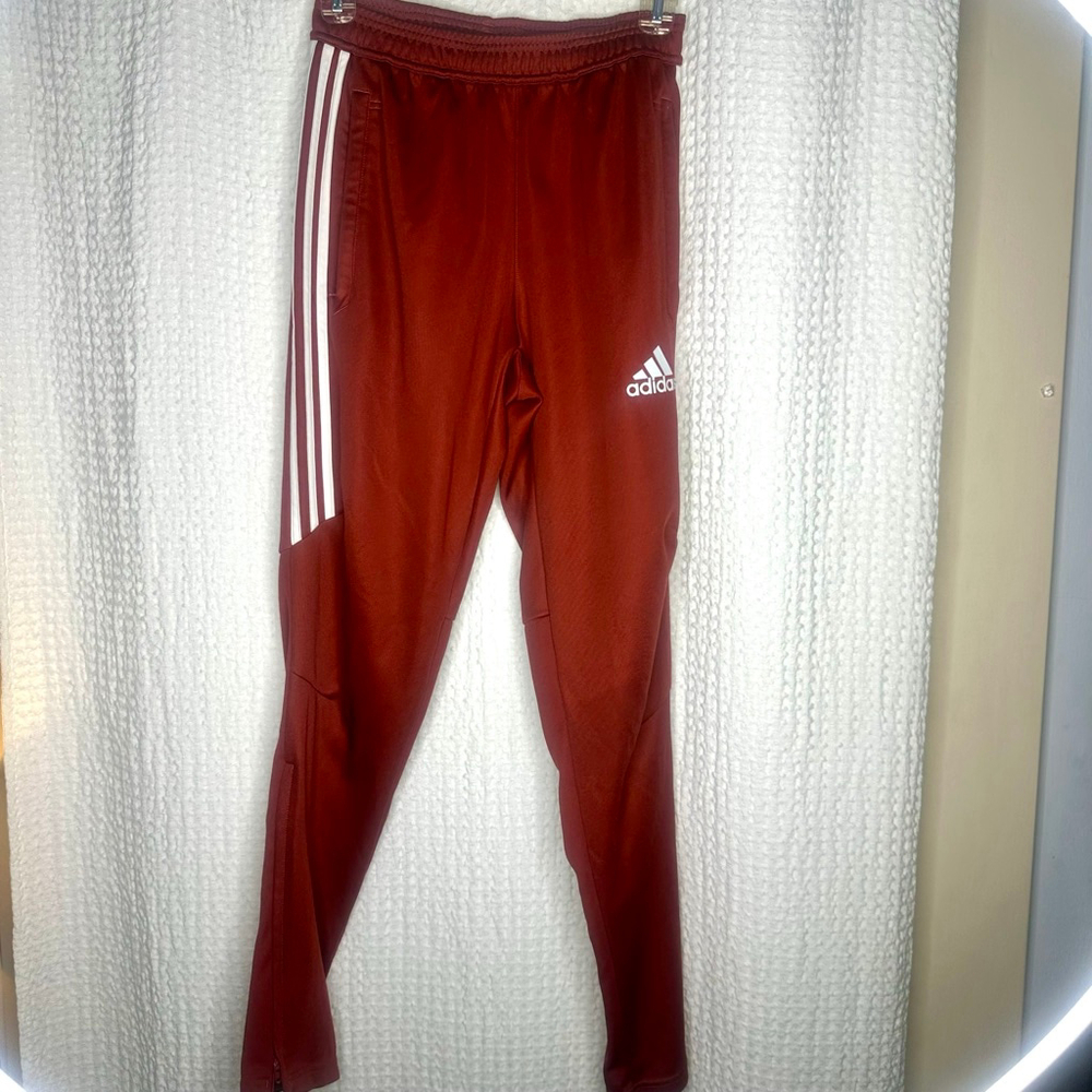 Adidas Small Rust Red & White Striped Sweatpants & Joggers
